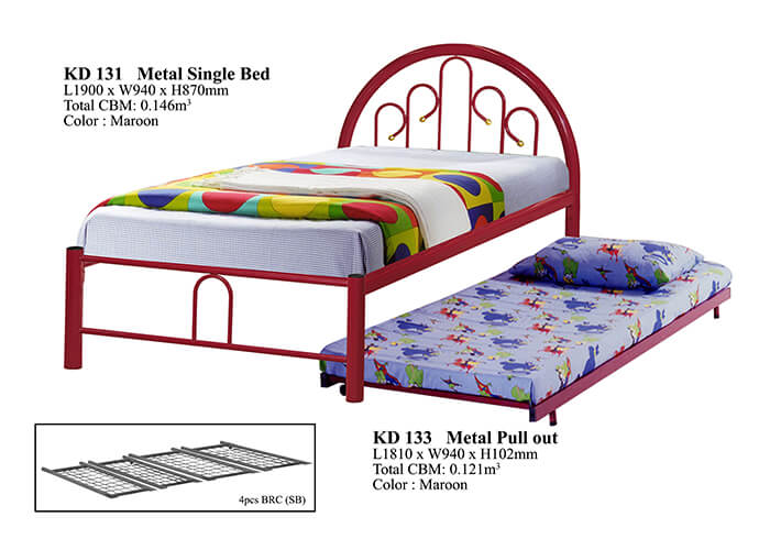 KD 131 Metal Single Bed with Pull Out