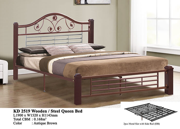 KD 2519 Wooden/Steel Queen Bed