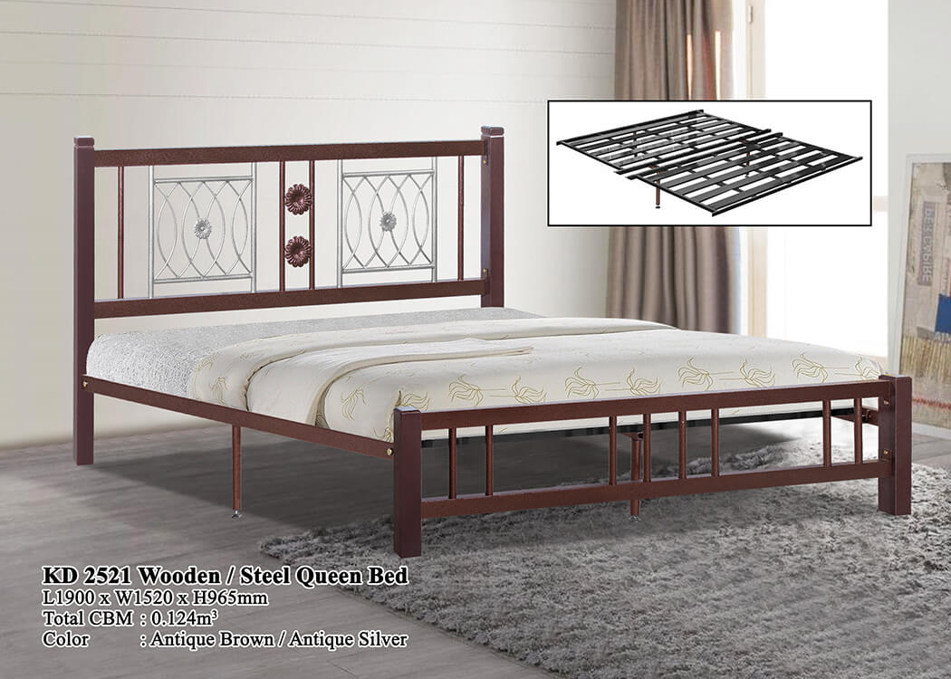 KD 2521 Wooden/Steel Queen Bed
