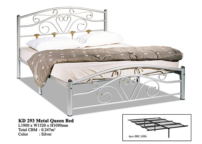 Kd 293 Metal Queen Bed Domica Furniture, Silver Metal Bed Frame Queen
