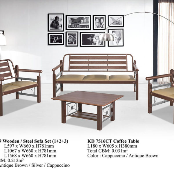 KD 9509 Wooden/Steel Sofa Set (1+2+3)